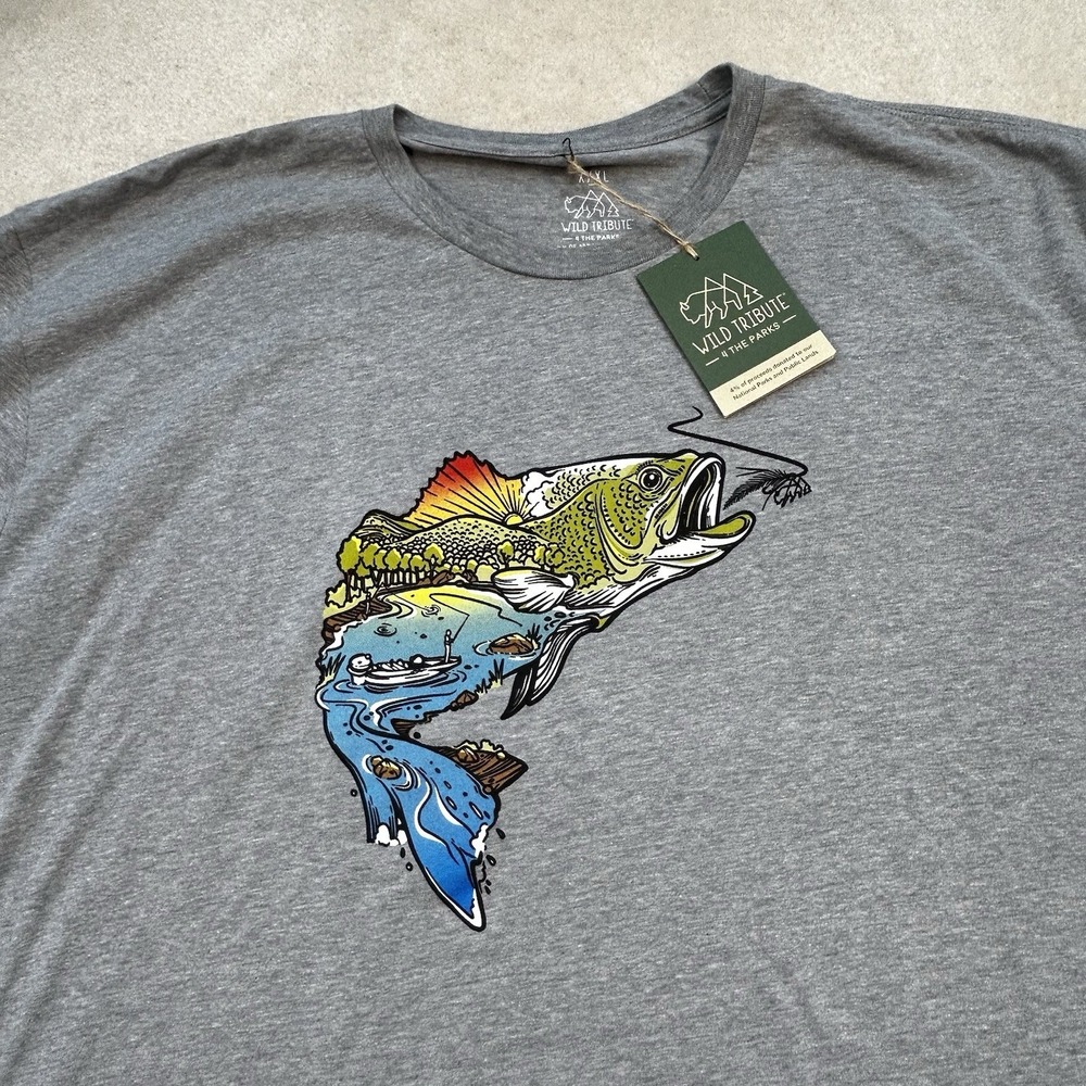 Wild Tribute 4 The Parks TShirt Men's 3XL National Parks Gone Fishing Bass